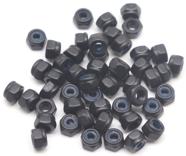 binifiMux 50Pcs M3-0.5mm Black Zinc Plated Nylon Lock Nuts for RC Modeling
