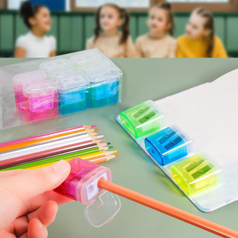 Generic 2PCS) Dual Hole Pencil Sharpener, Handheld Pencil Pharpener for Kids with Lid,Mini Compact Colored Pencil