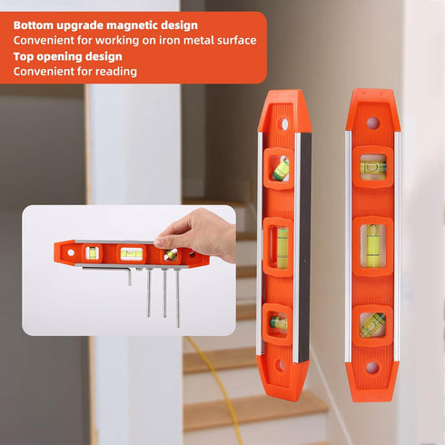 Rafter Square and Torpedo Level Set, Magnetic Leveler Tool with Different Bubbles, Measuring Woodworking Square