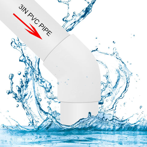 3" 45 Degree PVC Elbow Pipe Fitting Connector, Socket x Socket for Home Sewer Plumbing Water Line
