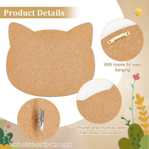 BENECREAT Cat Cork Board, 0.4inch Thick Wall Mounted Bulletin Display Board for Brooch Pin Storage, 7.8x6.7inch