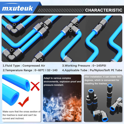 mxuteuk 1/4 Inch OD Push to Connect Fittings, Quick Connect Air Hose Fittings Kit for 1/4 inch Tube (30PCS)