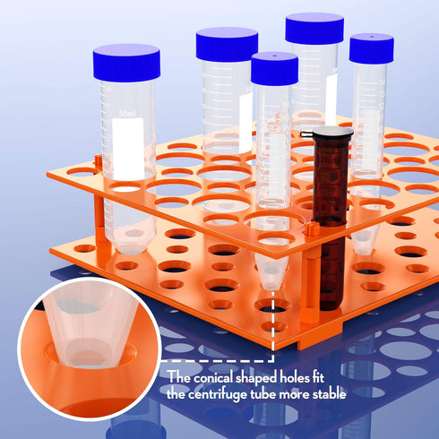 2Pcs Centrifuge Tube Rack for 10ml/15ml/50ml, 50 Wells, Laboratory Plastic Tube Holder (Orange&Blue)