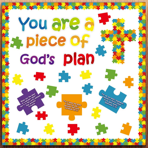 Christian Bulletin Board Piece of Gods Plan, Sunday School Decorations Kid’s Religious Bible Verse Cutouts