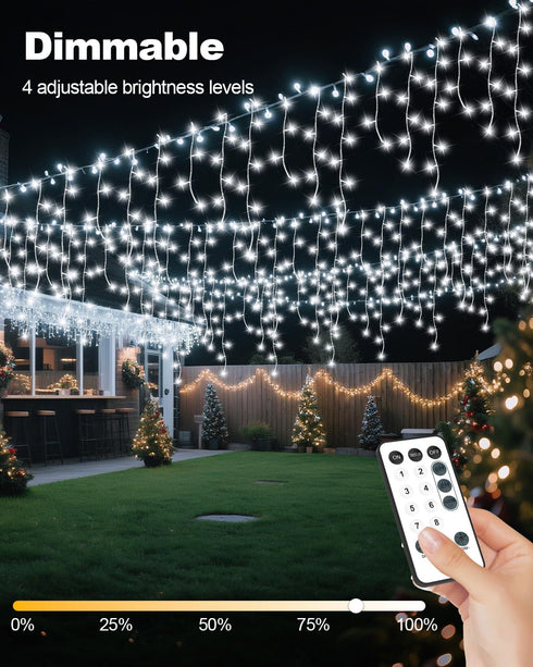33FT 306 8 Christmas Ice Lights Outdoor, Cold White LED Modes Plug in Xmas Tree Decorations Twinkle Fairy Light String