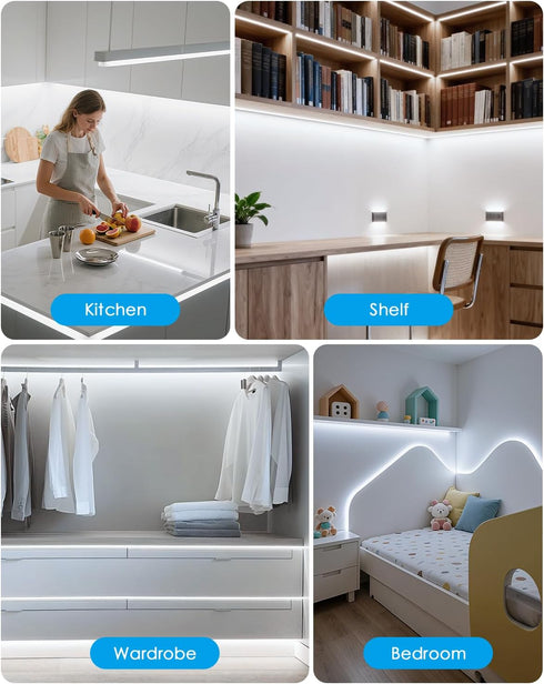 24in 110V 120LED/M Counter Under Cabinet Lighting Strip Plug in with Switch Self-Adhsive Waterproof AC Led Strips Light