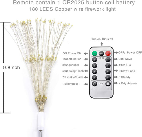 HEAGEERO 2 Pack, 180 IP44 Outdoor Battery Operated Chandelier Firework Lights Starburst Light LEDs, Ceiling Hanging