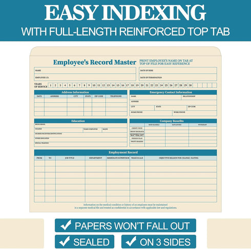 Qilery 50 Pcs Employee File Folders, 9.5 x 11.75 Inches, No Expansion Employee Record File Jacket for HR Management