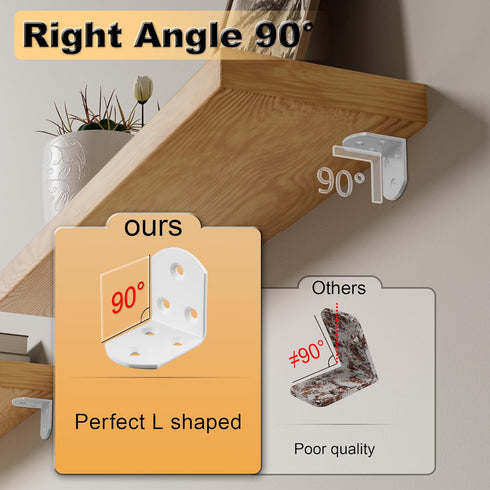 4Pcs 90 (1.97X1.97 Alise Shelf Brackets White, Stainless Steel Floating Shelf Brackets Corner Brackets, L Brackets