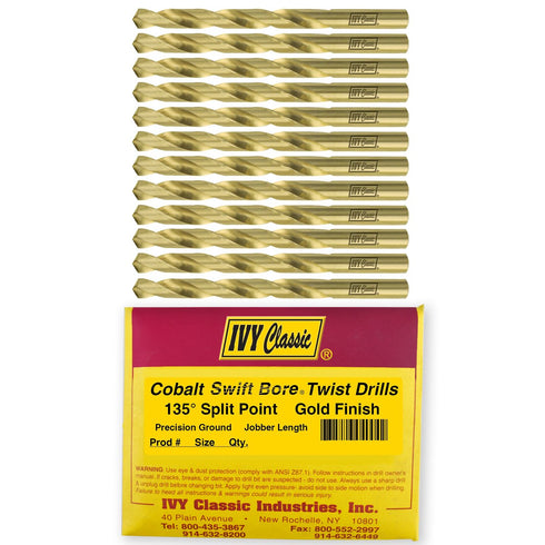 IVY Classic 04016 1/4-Inch Cobalt Steel Drill Bit, 12-Pack, 135-Degree Split Point