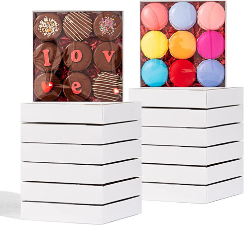 25PCS 6" x 6" x 1 ¼" Clear White Cookie Boxes with Full Window, Bakery Macaron Boxes Ores Boxes Cakesicle Boxes Chocolate Bomb Boxes