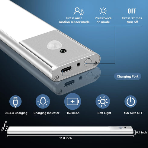 long-stars Counter 64 3 Dimmable Closet 3 Pack Under Lights for Kitchen, Rechargeable Under Cabinet Lighting Wireless