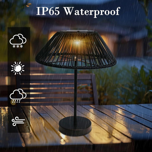 Solar Table Lamp Outdoor Solar Table Lamps Rattan Waterproof LED Lights Outdoor Lamps for Patio Garden Yard Bedroom
