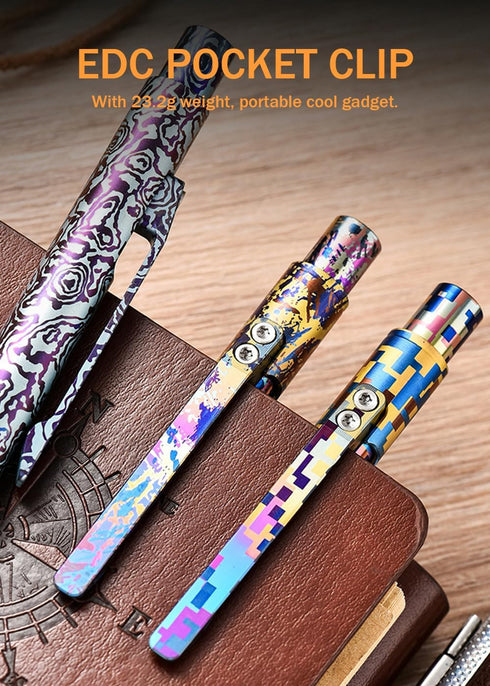 5 Origin-Joy Colorful Titanium Alloy Bolt Action Pen, Slim Lightweight EDC Pocket Tactical Pen, Portable Signature Pen
