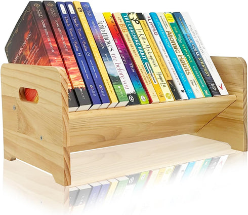 Generic Desktop Bookshelf Organizer, Wood Office Tabletop Book Storage Rack, Tilting Bookcase for Books/Magazine