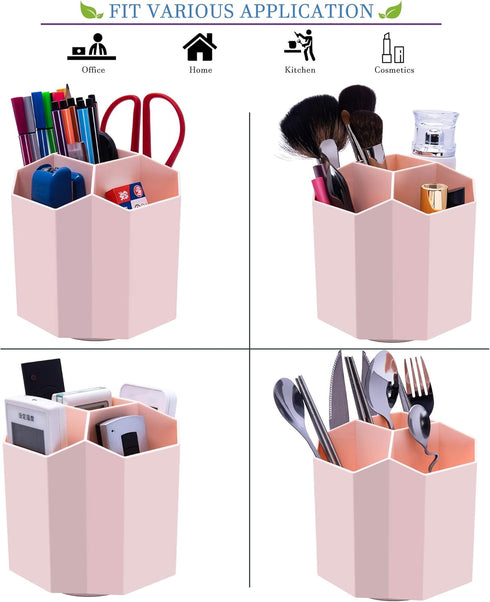 Desk Pencil Pen Holder, 360-Degree Rotating 5 Grid Organizer for Stationery Supplies, Home, Office, School, Kids, Peach