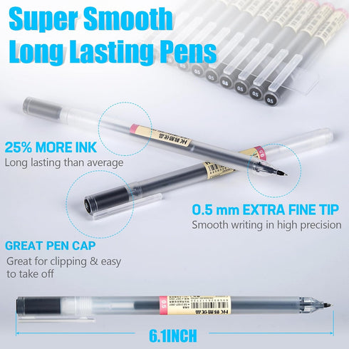 Premium Black Gel Pens, 0.5mm Extra Fine Point, Smooth Writing Ballpoint Pens for School Stationery Supply (12 Packs)