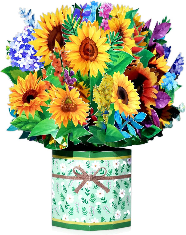 Sunflower Pop Up Cards,Paper Flower Bouquet Greeting Cards with Blank Note Card