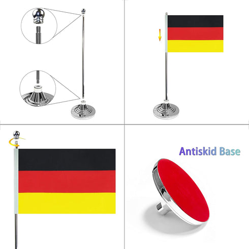 WXTWK 2 Pack Germany Flag Mini Desk Flags with Stand Base, Small German Table Flags for Home Office Events