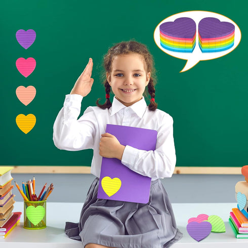 Teling 24 Pcs Heart Shape Sticky Notes, 3x3 Inch, Bright Colorful Memo Pads, Self Sticky Note Pads for Office