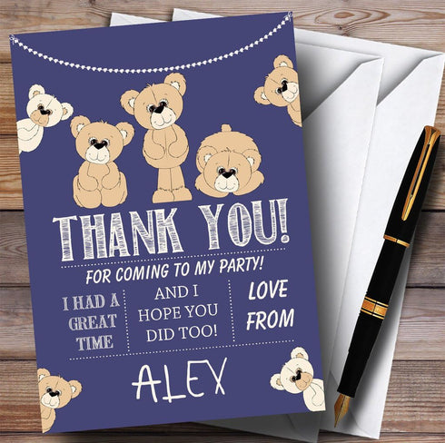 The Card Zoo Cute Teddy Bears Blue Party Thank You Cards