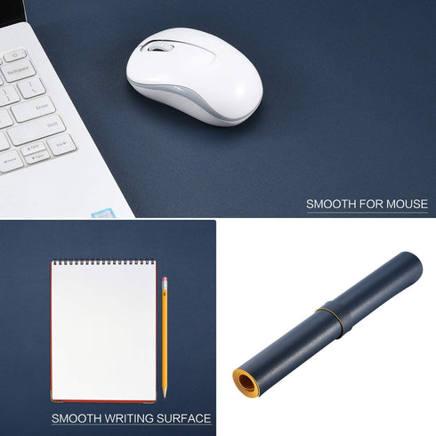Dual Sided Leather Desk Pad (35.4 x 17"), Waterproof Office Mat, PU Mouse Pad, Desk Protector Cover (Blue/Yellow)