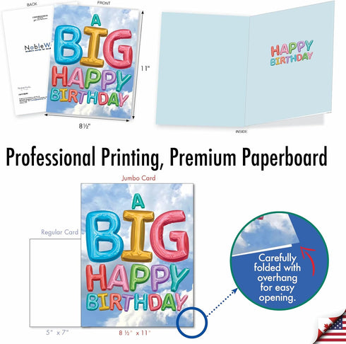 NobleWorks - 1 Jumbo Happy Birthday Greeting Card - 8.5 x 11 Inch - Group Celebration, Appreciation Stationery