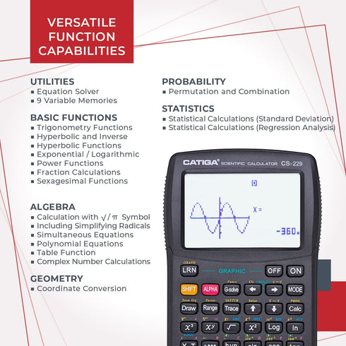 CATIGA CS229 Scientific Calculator with Graphics Functions, Multiple Modes for Beginners and Advanced Courses