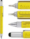 HeTaoCat Gifts Multi Tech Tool, 6 in 1 Stylus Pen with Screwdriver, Ruler, Levelgauge, Ballpoint Black Ink (Yellow)