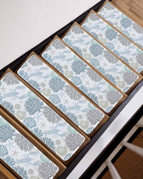 BOHOOSKYLAR 4 8"x30" Blue Lobster Stair Treads Ocean Starfish Shell Coral Marine Life Indoor Non Slip Peel and Stick
