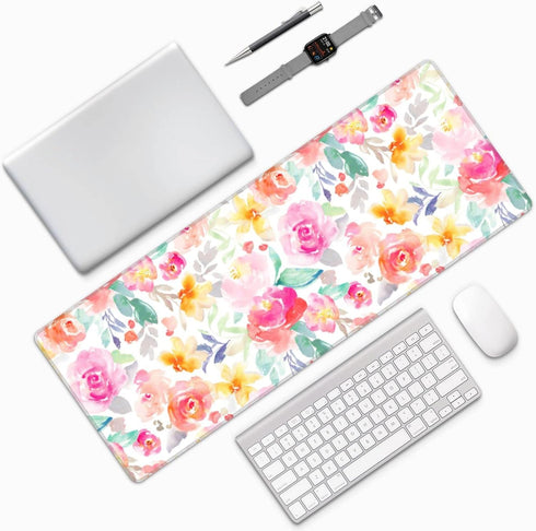 Pink Floral Desk Mat, XXL Mouse Pad, Christmas Gifts, Desk Accessories for Women, Office Decor, 11.8 x 31.5 Inches