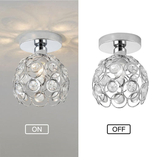 Zevnico Closet Silver Mini Chandelier Light Fixture, Crystal Ceiling Light, Semi Flush Mount Hallway Lights, Small