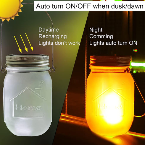 4 Pack Solar Mason Jar Flicker Lights Upgraded, Flickering Torches Lights Outdoor Hanging Lanterns Landscape Decoration