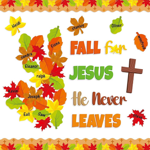 BeYumi 94Pcs Christian Bulletin Board Set, Fall for Jesus, Autumn Maple Leaves, Thanksgiving Decor