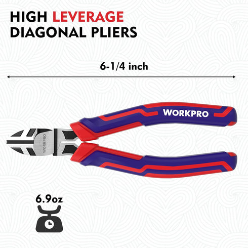 WORKPRO 6 Wire Cutters Heavy Duty CRV Steel, Diagonal Pliers for Cutting Wires Craft, Comfort Grip Handle by WORKPRO