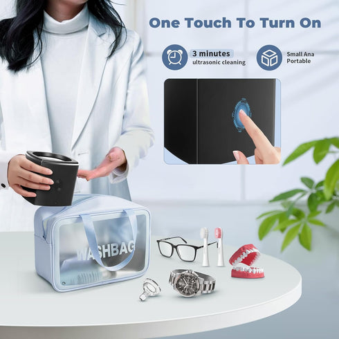 Ultrasonic Denture Cleaner, 43kHz for Jewelry, 200ml Portable Professional Cleaner
