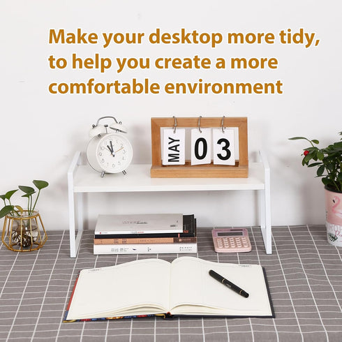 YGYQZ Wood Office Desk Shelf Organizer, Cute Dresser Top Storage Rack for Women, Men, Kids, Aesthetic Bookshelf (White)