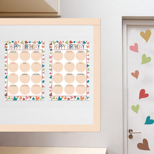 Happy Birthday Chart for Classroom - 2Pcs Boho Birthday Poster Decoration 17’’ x 12’’ Boho Birthday Cake Calendar