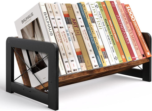 ELITEROO Desktop Bookshelf Organizer, Wood Slanted Desk Bookshelf, Small Tabletop Book Rack,