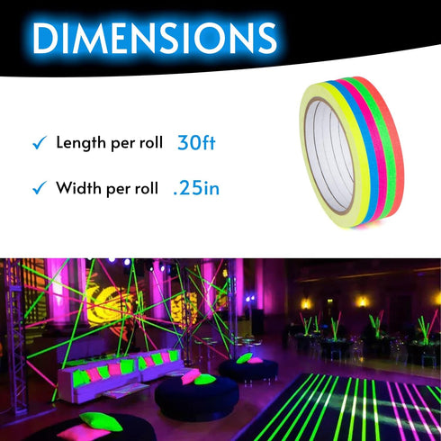 Glow King Blacklight Reactive Glow Tape - Premium UV Fluorescent Neon Party Gifts for Room Decoration