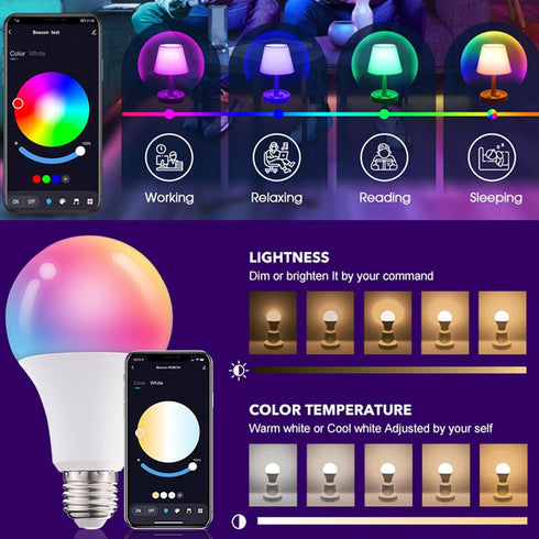 Smart Light Bulbs, WiFi & Bluetooth LED Light Bulb Compatible with Alexa & Google Home, 10W A19 E26 Color Changing Bulb