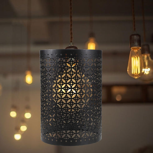 5.66 Inch Angoily Cylindrical Metal Lamp Shade Hollowed Out Design Protective Lamp Cover for Table and Floor Lamps
