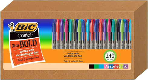 BIC Cristal Xtra Bold Fashion Ballpoint Pens, 240 Pack, NEW ASSORTED COLORS, Medium Point 1.6mm