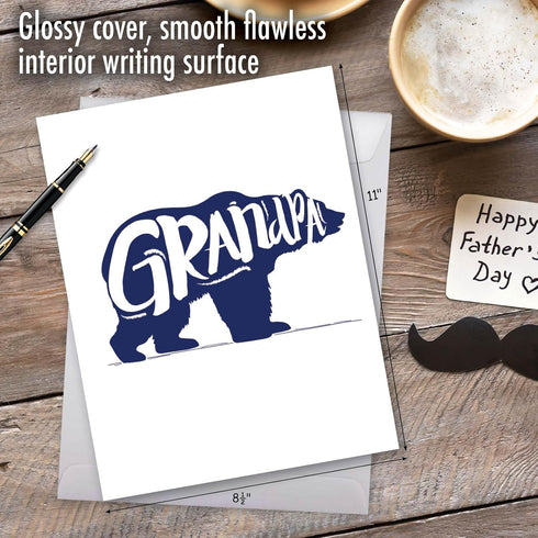 NobleWorks Big Happy Fathers Day Greeting Card, 8.5 x 11 Inch, Large Notecard for Dads, Grandpa Bear J3460FGG