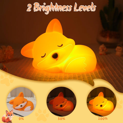Dimmable YuanDian Fox Night Light, Squishy Fox Silicone Lamp Novelty Gifts, Rechargeable Timer Bedside Touch Nightlight