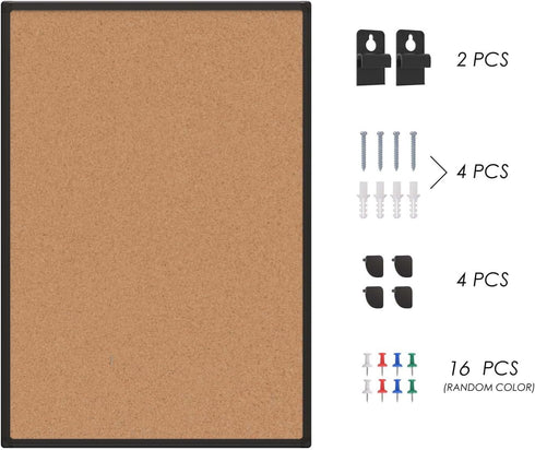 Board2by Cork Board Bulletin Board 24“ x 18”, Black Wood Framed Corkboard for School, Home & Office with 16 Push Pins.