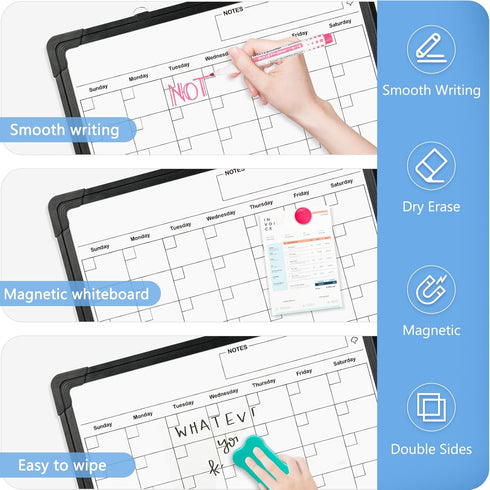 Whiteboard Calendar, 16" x 12" Double-Sided Magnetic Dry Erase Board for Wall, Kitchen, Planning, Memo