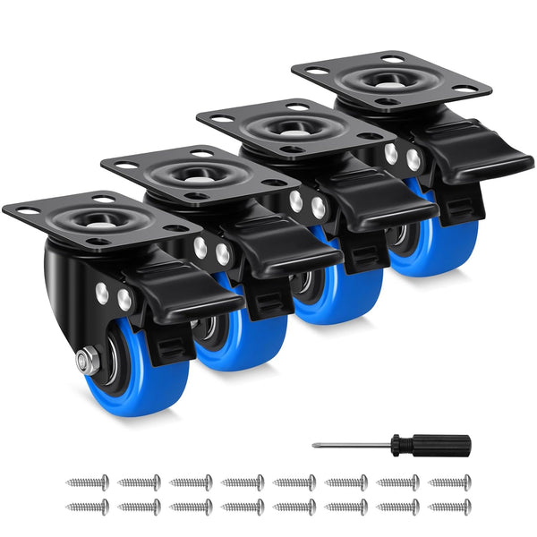 2 Inch Caster Wheel Set of 4, 600 Lbs Heavy Duty Swivel Casters with Brake, No Noise Top Plate Wheels for Furniture,