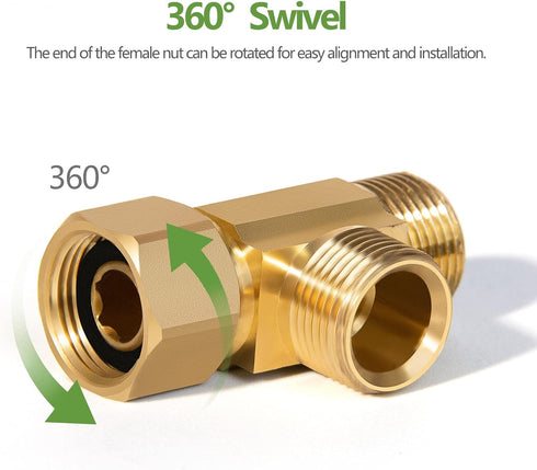 Lead-Free 4 PCS Brass Angle Stop Add-A-Tee Valve, 3/8" Female by 3/8 Inch by 3/8-Inch Male T Extender Water Compression