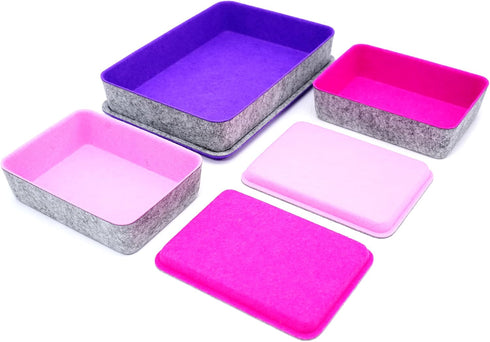 Welaxy Lidded Felt Drawer Organizer Trays with Lids, Desktop Storage Bins for Crafts, Office Supplies, 3-Pack (Light
